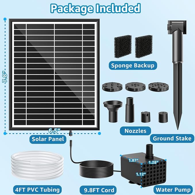 Solar Fountain Pump for Bird Bath, 5.5W Solar Pond Pump with 9.8ft Power Cord, 5 Spray Modes & 4ft Hose, Dry-Run Protection Solar Water Pump for Small Pond Fish Tank Garden Water Features
