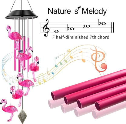 Solar Flamingo Wind Chimes for Outside with 4 Music Aluminum Tubes | Best Gifts for Mom Grandma Women Wife Aunt Sister, Solar Lights Outdoor Wind Chimes, Garden Yard Decor