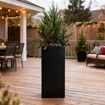 Metal Planter Box for Outdoor Planter Tall Metal Outdoor Planters Box 14"x14"x30" Steel Spliced Planter with Removable Insert Sherf for Outside,Indoor,Garden (Black, 14 * 14 * 30)