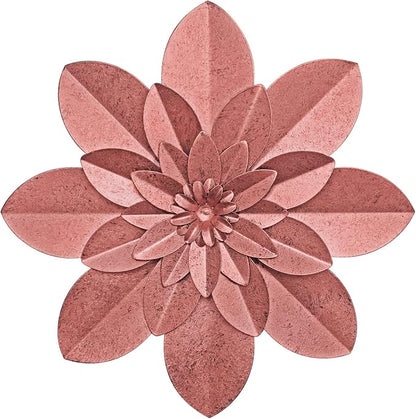 Rose Gold Metal Flower Wall Art Decor, 9.5“ Rustic Modern Floral Sculpture, Distressed Iron Wall Hanging Home Decoration Accent Artworks for Indoor Kitchen Bedroom Living Room Office Outdoor Garden