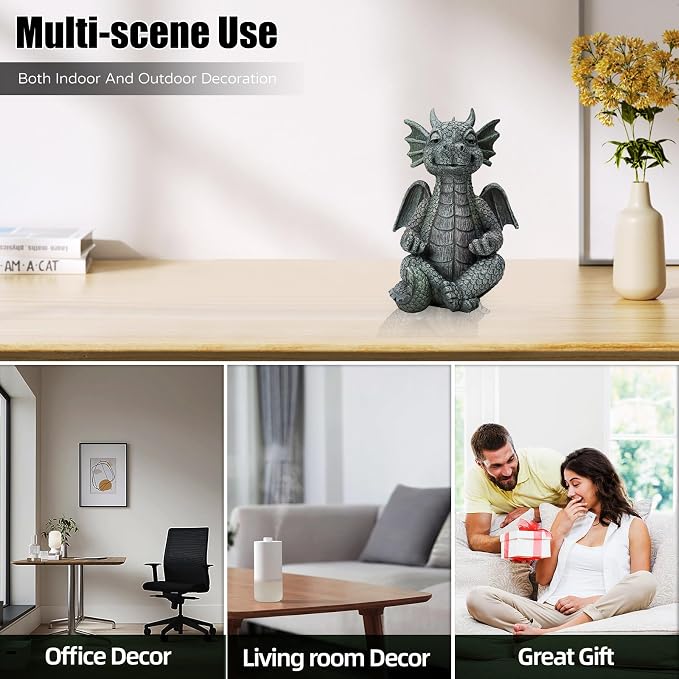 UTTCMK Garden Dragon Statue Decor - Meditation Dragon Sculpture Figurine Outdoor Decoration, Zen Yoga Garden Art Sculpture for Patio Lawn Yard Balcony Indoor Decor(Hands Flat)