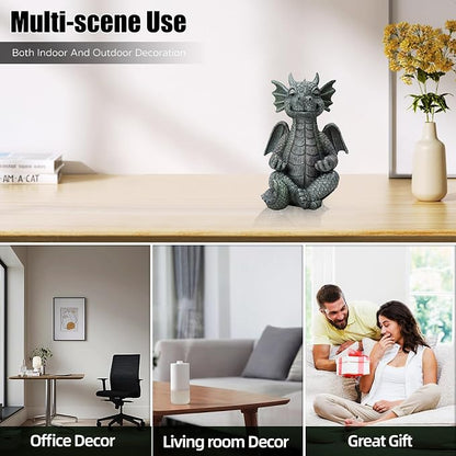 UTTCMK Garden Dragon Statue Decor - Meditation Dragon Sculpture Figurine Outdoor Decoration, Zen Yoga Garden Art Sculpture for Patio Lawn Yard Balcony Indoor Decor(Hands Flat)
