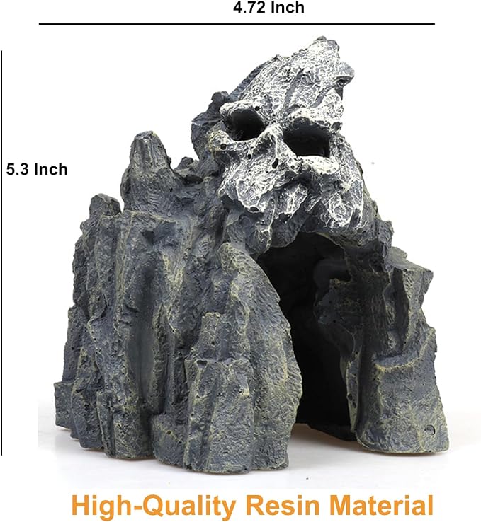 Fish Tank Decorations, Large Aquarium Decor Accessories with Skull Rock Mountain Cave, Bearded Dragon Hideout, Reptile & Amphibian Habitat Hideouts (Dark Gray Mountain)