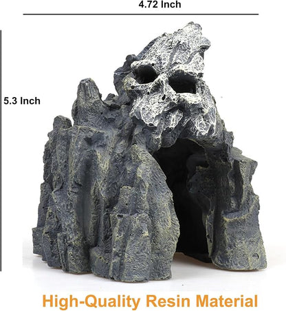 Fish Tank Decorations, Large Aquarium Decor Accessories with Skull Rock Mountain Cave, Bearded Dragon Hideout, Reptile & Amphibian Habitat Hideouts (Dark Gray Mountain)