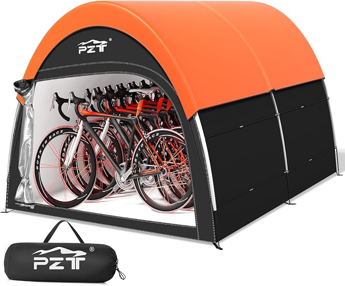 Upgraded Bike Tent with Rain Cover, Portable Outdoor Storage Shed for 8-10 Bikes, 210D Oxford Fabric PU4000 Waterproof, Bike Shed/Bike Cover for Motorcycles, Garden Tools, Lawn Mower