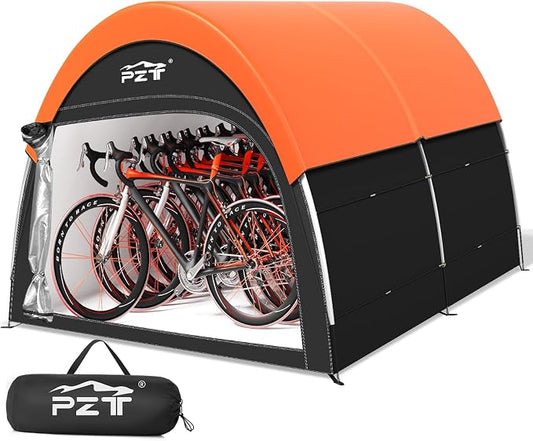 Upgraded Bike Tent with Rain Cover, Portable Outdoor Storage Shed for 8-10 Bikes, 210D Oxford Fabric PU4000 Waterproof, Bike Shed/Bike Cover for Motorcycles, Garden Tools, Lawn Mower