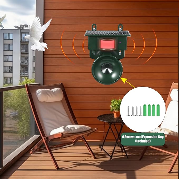 2026 Ultrasonic Bird Repeller Solar Powered Outdoor Motion Activated Bird Pigeon Deterrents for Outside Woodpecker Goose Repellent Devices for Porch Patio Balconies Rooftops(2)
