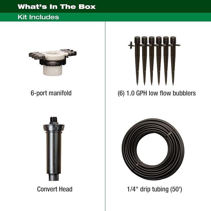 Rain Bird CNV182MBS Drip Irrigation Sprinkler Conversion Kit, 1800 Pop-Up to 6 Drip Micro Bubblers with 1/4" Tubing