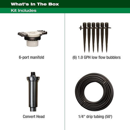 Rain Bird CNV182MBS Drip Irrigation Sprinkler Conversion Kit, 1800 Pop-Up to 6 Drip Micro Bubblers with 1/4" Tubing
