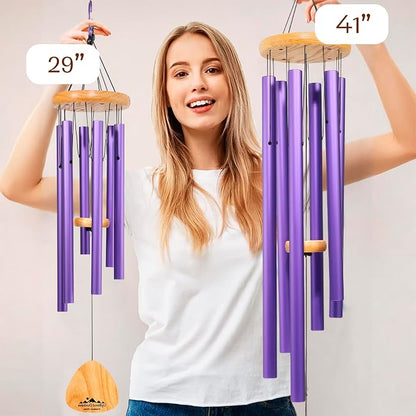 Purple Wind Chimes for Outside Deep Tone, 29 Inch XL Hand Tuned G Major Pentatonic Wind Chime with Decorative Kindness Stone, Outdoor Garden Patio Porch Decor, Meaningful Sympathy Memorial Gift