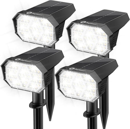 Brightown 4Pack Solar Spot Lights Outdoor with 58 LED & 1800mAh, IP67 Solar Lights Outdoor Waterproof with 3 Light Modes, 2-in-1 Dual Use Outdoor Solar Lights for Yard, Garden and Pathway (Cool White)
