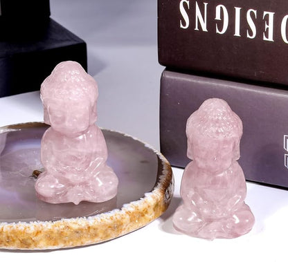 Rockcloud Pocket Stone Baby Buddha Crystal Statue for Home Decoration Zen Garden Spiritual Feng Shui Figurine, Rose Quartz
