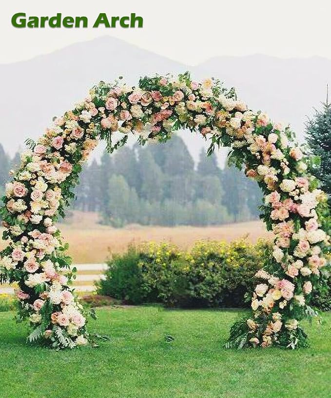 Queension Metal Wedding Arch | for Ceremony Party Decoration 8Ft Wide 7Ft High,Garden Arch Trellis with Ground Bases for Climbing Plants,Outdoor Garden Arbor for Roses Vines, Round Frame, Black