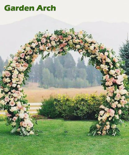 Queension Metal Wedding Arch | for Ceremony Party Decoration 8Ft Wide 7Ft High,Garden Arch Trellis with Ground Bases for Climbing Plants,Outdoor Garden Arbor for Roses Vines, Round Frame, Black