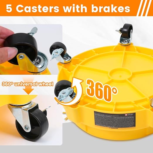 MaxWorks 50978 Car Wash Bucket Dolly – Rolling 5-Gallon Bucket Holder with Removable Debris Catcher & 5 Locking Wheels – Ideal for Washing, Waxing, Polishing & Detailing