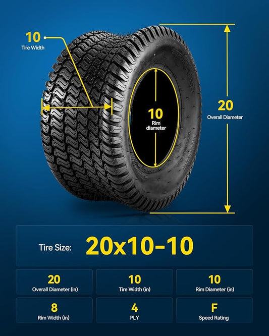 PHILTOP 20x10-10 ATV UTV Tires, 4-Ply Super Mud 20x10-10 ATV All-Terrain Tires for Riding Mowers, Golf Carts, Off-Road,2 Pcs,Tubeless (Z-160)