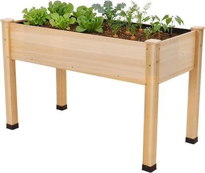 AMERLIFE Raised Garden Bed, 48x30x24 Inches Elevated Wood Planter Box with Legs, Bed Liner, Divider and Drainage Holes for Backyard, Patio, 200 lb Capacity - Light Wood
