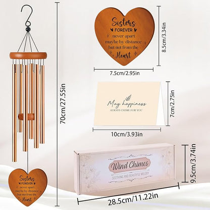 Sister Gift, Sisters Forever Quote Wind Chimes for Outside, Floral Heart Design Windchime for Home Garden Patio Yard Decor