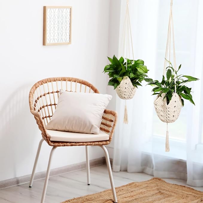 Shappy 1 Pack Boho Macrame Plant Hanger, Large Hanging Planter Plant Holder Pot Hanger Hanging Basket Wall Planters, Plants Lover Gift for Indoor Garden (Classic,White)