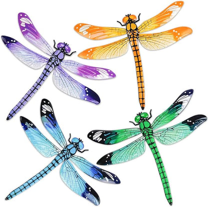 ULENDIS 4 Pack Large Metal Dragonfly Wall Decor, 11.7"x 13.9" 3D Colorful Outdoor Garden Fence Wall Art Decor, Wall Hanging Decorations for Yard Patio Living Room, Gift for Family Kids Friends