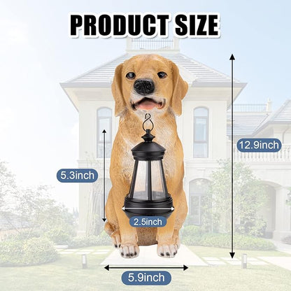Garden Dog Statues Outdoor Decor, Golden Retriever Yard Outdoor Statue with Solar Lantern Lights Decorations Solar Dog Ornaments for Patio, Lawn, Yard Art Decoration, Housewarming Garden Gift for Mom