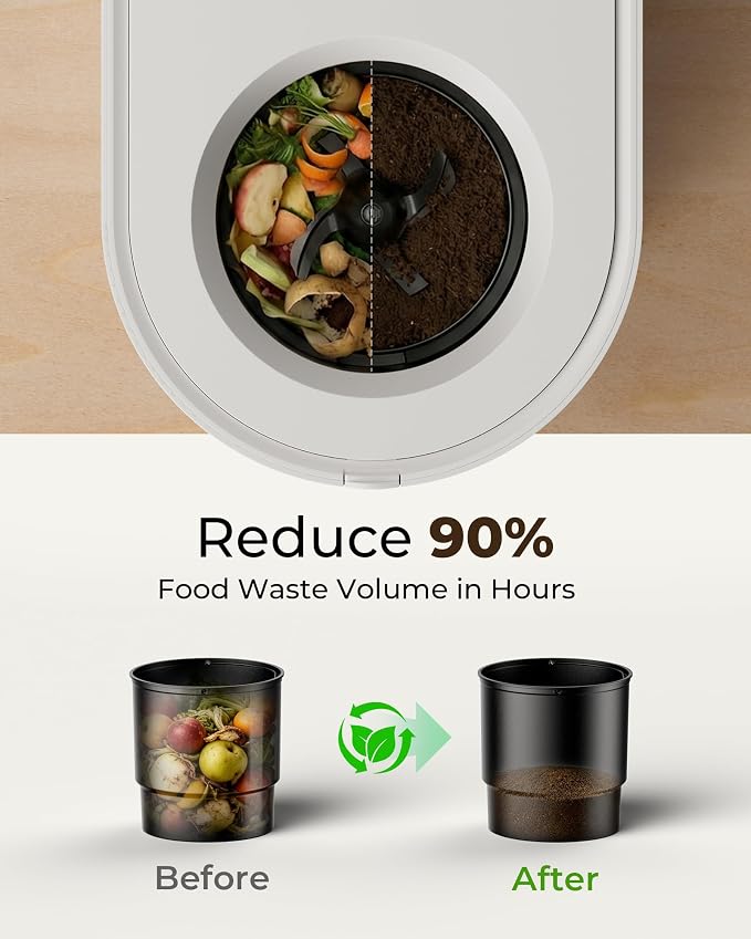 OK-255 Electric Composter for Kitchen, 5.5L Large Smart Countertop Compost Bin, Odorless, Quiet, Easy Clean, Turn Food Waste into Fertilizer, 2026 New Indoor Food Waste Compost Machine, White