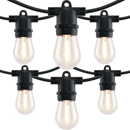 YULETIME 2-Pack 35 ft 15 LED Patio String Lights Plug-in, E26 Base S14 Bulb | 2-Strand 30 Lights, 70' Total Length, Shatterproof Bulbs, Dimmable, Weatherproof Socket, Pre-assembled, Backyard Bistro Light