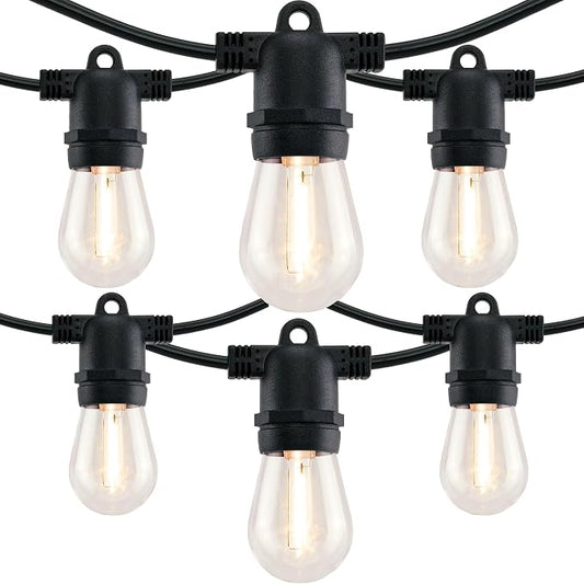 YULETIME 2-Pack 35 ft 15 LED Patio String Lights Plug-in, E26 Base S14 Bulb | 2-Strand 30 Lights, 70' Total Length, Shatterproof Bulbs, Dimmable, Weatherproof Socket, Pre-assembled, Backyard Bistro Light