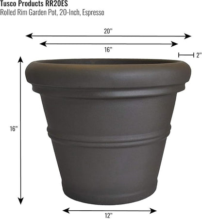 Tusco Products RR20ES Classic Rolled Rim Garden Planter, 20", Espresso
