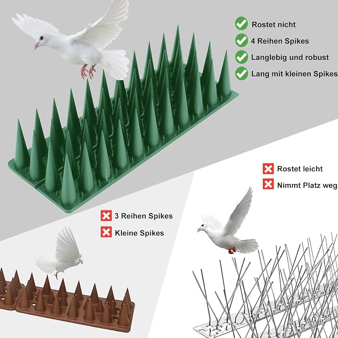 Bird Spikes, 18.7 Ft Bird Deterrent Strips Spikes for Small Birds Deterrent Spikes for Fences and Roof to Keep Birds Away