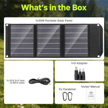 MARBERO Portable Solar Panel 30W Solar Panel Charger 23% High Efficiency Foldable Solar Panels QC3.0 USB & DC Port Compatible with Cell Phone Ipad Laptop IP65 Waterproof for Camping Outdoor Cloudy