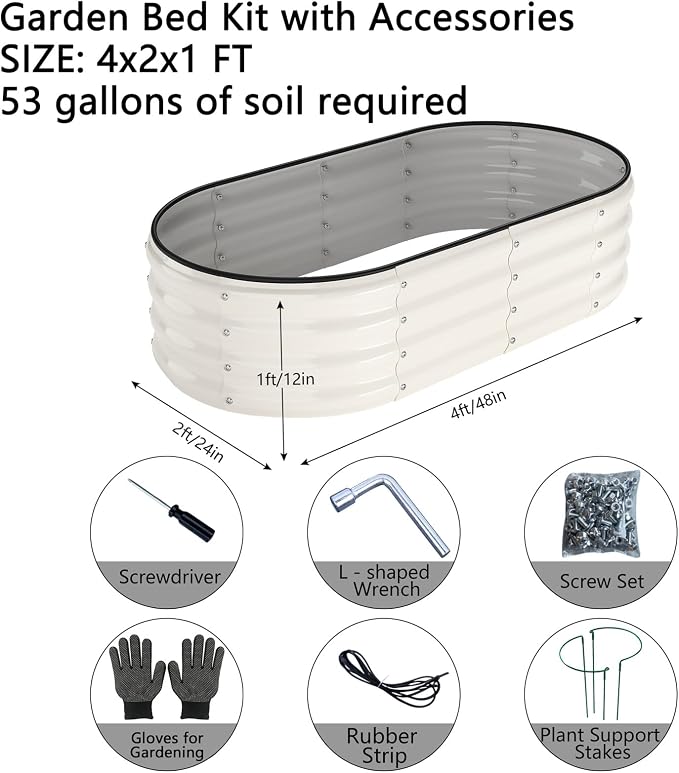 ZFHgarden Galvanized Metal Planter Raised Garden Bed Kit for Gardening Outdoor，4x2x1ft 2 Planter Grow Garden Box Raised Flower Bed，Long Vegetable Clearance Herb Raised Garden Beds for Gardening White