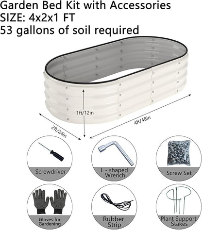 ZFHgarden Galvanized Metal Planter Raised Garden Bed Kit for Gardening Outdoor，4x2x1ft 2 Planter Grow Garden Box Raised Flower Bed，Long Vegetable Clearance Herb Raised Garden Beds for Gardening White