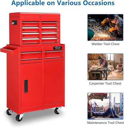 TUFFIOM 5-Drawer Rolling Tool Chest, Tool Storage Cabinet w/Drawers, Lockable Wheels, Detachable Top & Adjustable Shelf, Mechanic Tool Organizer Box for Garage, Workshop, Warehouse & Repair Shop