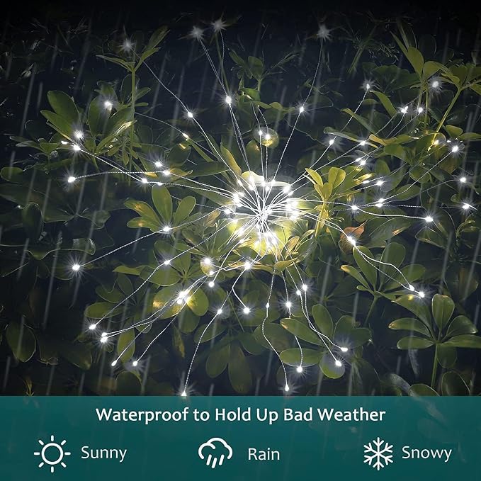 JJGoo Solar Firework Lights, 4 Pack 120 LEDs 2 Lighting Modes Solar Garden Lights Outdoor Waterproof for Yard Patio Walkway Pathway Party Wedding Christmas Decorative - White