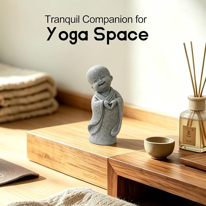 Happy Little Monk Statue, Smiling Buddha Figurine | Zen Garden Spiritual Decor, For Home Office Desk, Yoga Studio, Tea Room, Feng Shui Blessing Ornament