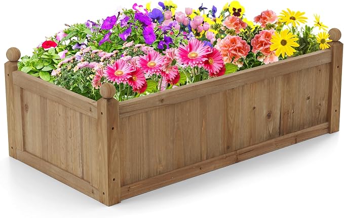 S AFSTAR Wooden Raised Garden Bed, 46" L x 24" W x 16" H Outdoor Rectangular Planter Box W/ 4 Corner Drainage, Raised Bed for Vegetable Fruit Flower Herb, Planter Container for Patio Garden Lawn Yard