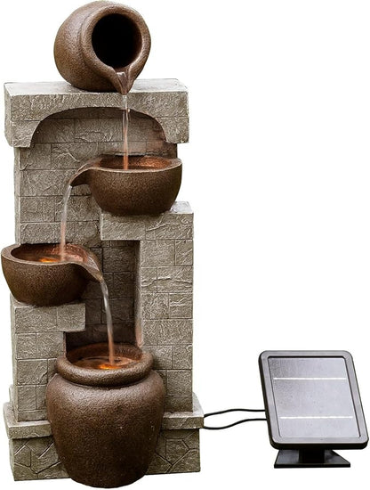 Teamson Home 28 in. Cascading Bowls and Stacked Stones LED Outdoor Water Fountain for Outdoor Living Spaces to Create a Calming Oasis in Gardens and Landscaping, on Patios, Balconies, Lawns, Brown | Outdoor Water Fountain, For Gardens and Landscaping, ...
