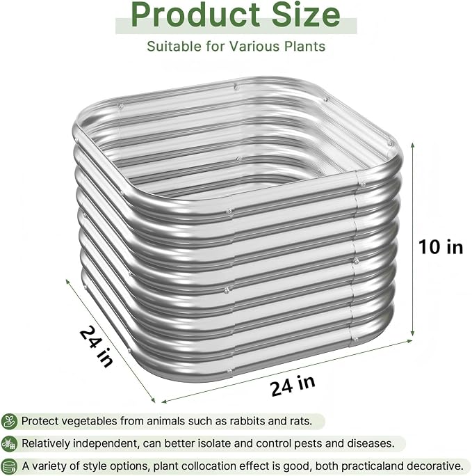4 PCS Galvanized Raised Garden Bed Outdoor, Metal Garden Bed for Vegetables, Above Ground Garden Box for Flower, Steel Raised Beds for Gardening - 2FT