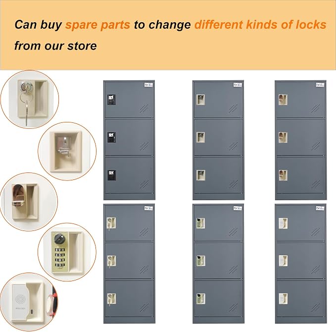 MECOLOR Vertical Single Tier Small Locker with Padlock latche 2 or 3 Compartment Storage for Employee,Home,Office,School,Kids (Dark Grey, P3V)