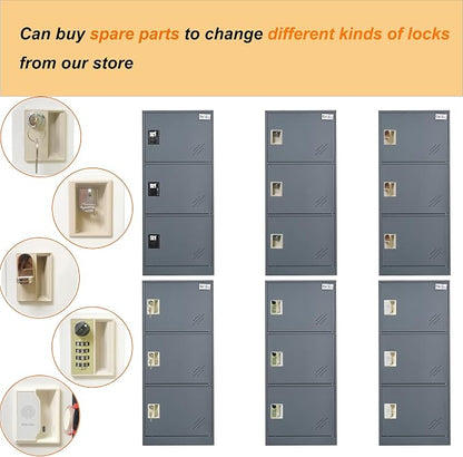 MECOLOR Vertical Single Tier Small Locker with Padlock latche 2 or 3 Compartment Storage for Employee,Home,Office,School,Kids (Dark Grey, P3V)