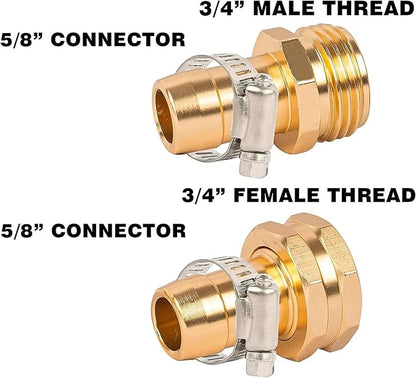 Hourleey Garden Hose Repair Connector with Clamps, Fit for 3/4" or 5/8" Garden Hose Fitting, Male and Female Hose Adapter Water Hose Repair Kit, 5 Set