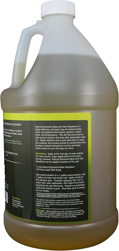 Natural Elements Mole and Vole Repellent – 100% Castor Oil Formula – Lawn and Yard Treatment – Covers Large Areas – 128 oz (1 Gallon)