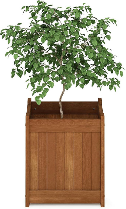 Furinno TIOMAN Planter Box, Hardwood Flower Box, Cube Garden Box, in Teak Oil, Outdoor Indoor, Garden, Patio, Balcony, Light Wood