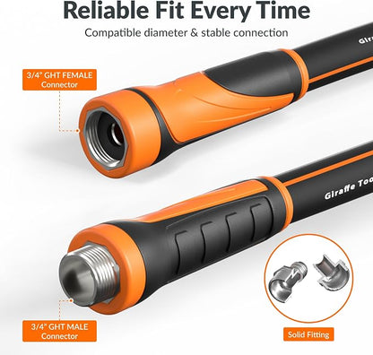 Giraffe Tools Garden Hose 5/8", Water Hose Heavy Duty, Flexible, Lightweight Hybrid Hose with Swivel Handle, 75ft Male to Female Fittings, Burst 600 PSI