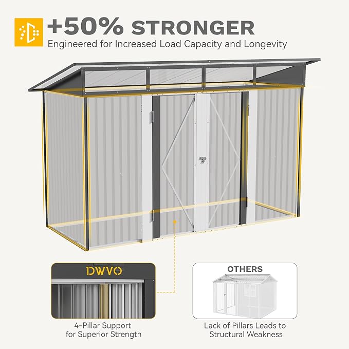 DWVO 9x4 FT Outdoor Storage Shed with Acrylic Windows, Utility Tool Shed Metal Storage Garden Shed with Door & Lock for Bike Storage, Waterproof Trash Shed for Backyard Garden Patio, Dark Dray