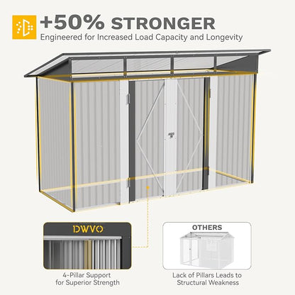 DWVO 9x4 FT Storage Shed for Bicycle, Functional Metal Tool Shelter Garden Storage Unit with Acrylic Windows, Secure Entry Lock, Water-Resistant Waste Enclosure for Outdoor Patio Garden(Dark Gray)