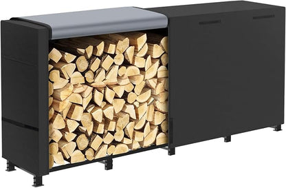 8ft Firewood Rack Outdoor with Waterproof Widened Cover, Heavy Duty Firewood Holder Included Supporting Strap, Powder-coated Wood Rack for Firewood Storage