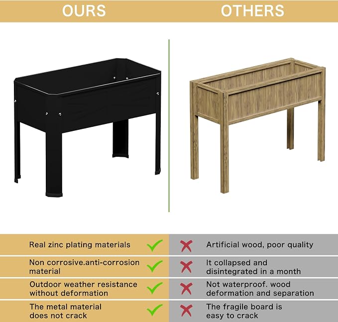PROXRACER Raised Garden Bed with Detachable Tall Legs Elevated Metal Planter Box for Growing Fresh Herbs Vegetables Flowers Succulents&Other Plants for Outdoor Backyard Patio Deck Balcony Black