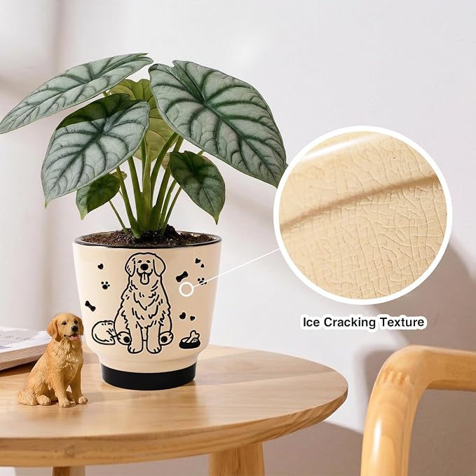 Ceramic Planter 5 Inch Plant Pots Indoor Succulent Plant Pot Cute Flowerpot | Unique Dog Pattern